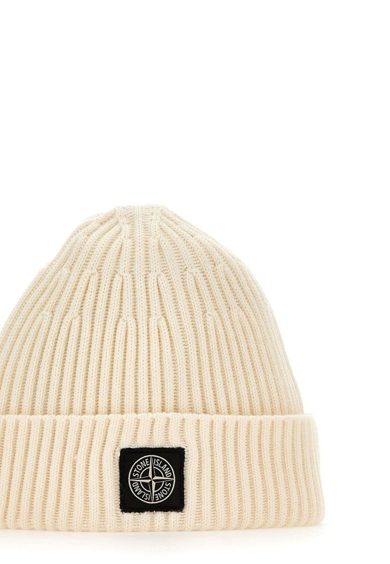 Stone Island White Virgin Wool Hat