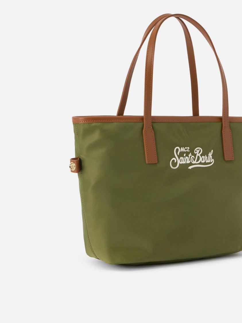 Mc2 Saint Barth Mid-Sized Nylon Shoulder Bag With Logo Print And Zip Closure