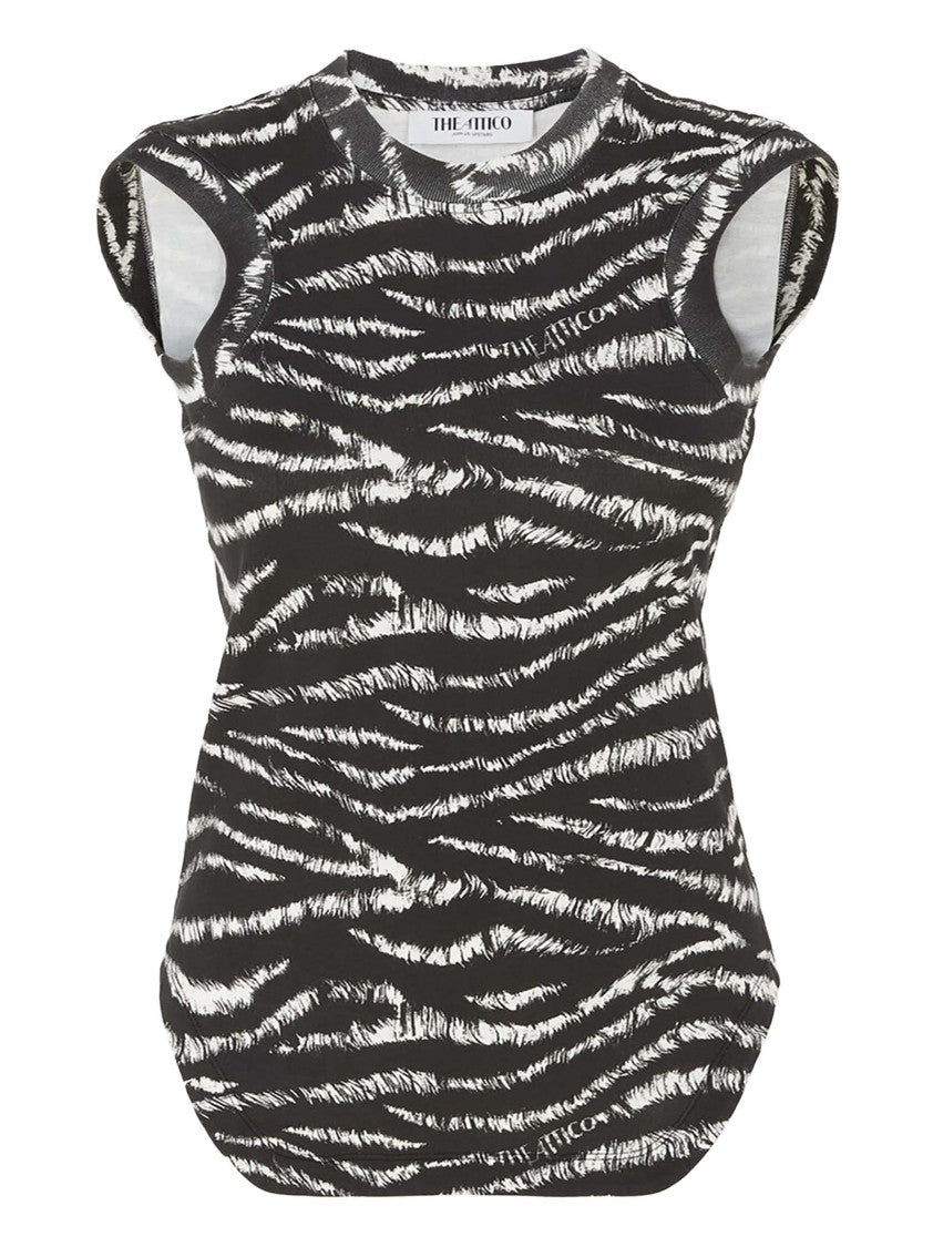 The Attico Black/White Zebra Print Cotton Jersey Tank Top