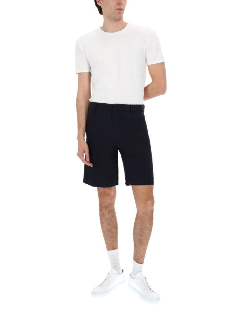 Zegna Neutrals Flat Front Cotton-Linen Shorts