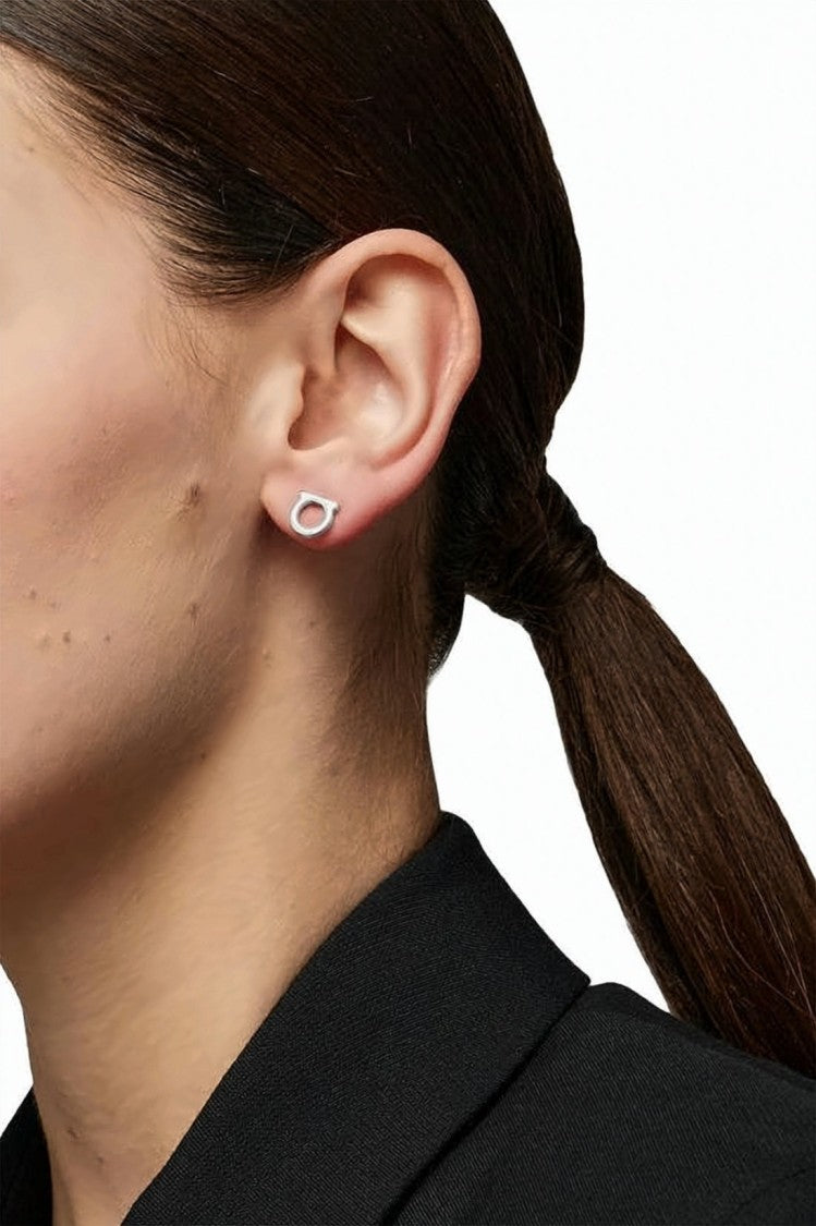Salvatore Ferragamo Circular Motif Silver Earrings With Polished Finish