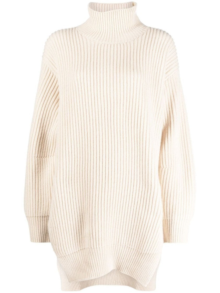 Jil Sander Ribbed Knit Long Sleeve Sweater With High Neckline