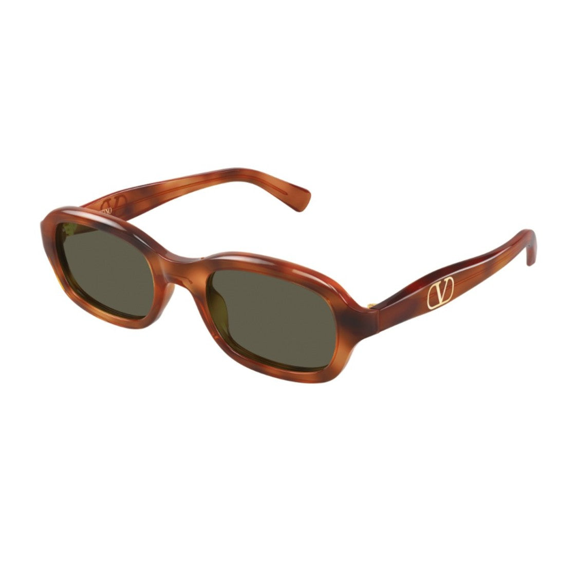 Valentino Havana Linea V Logo Recycled Acetate Rectangular Sunglasses