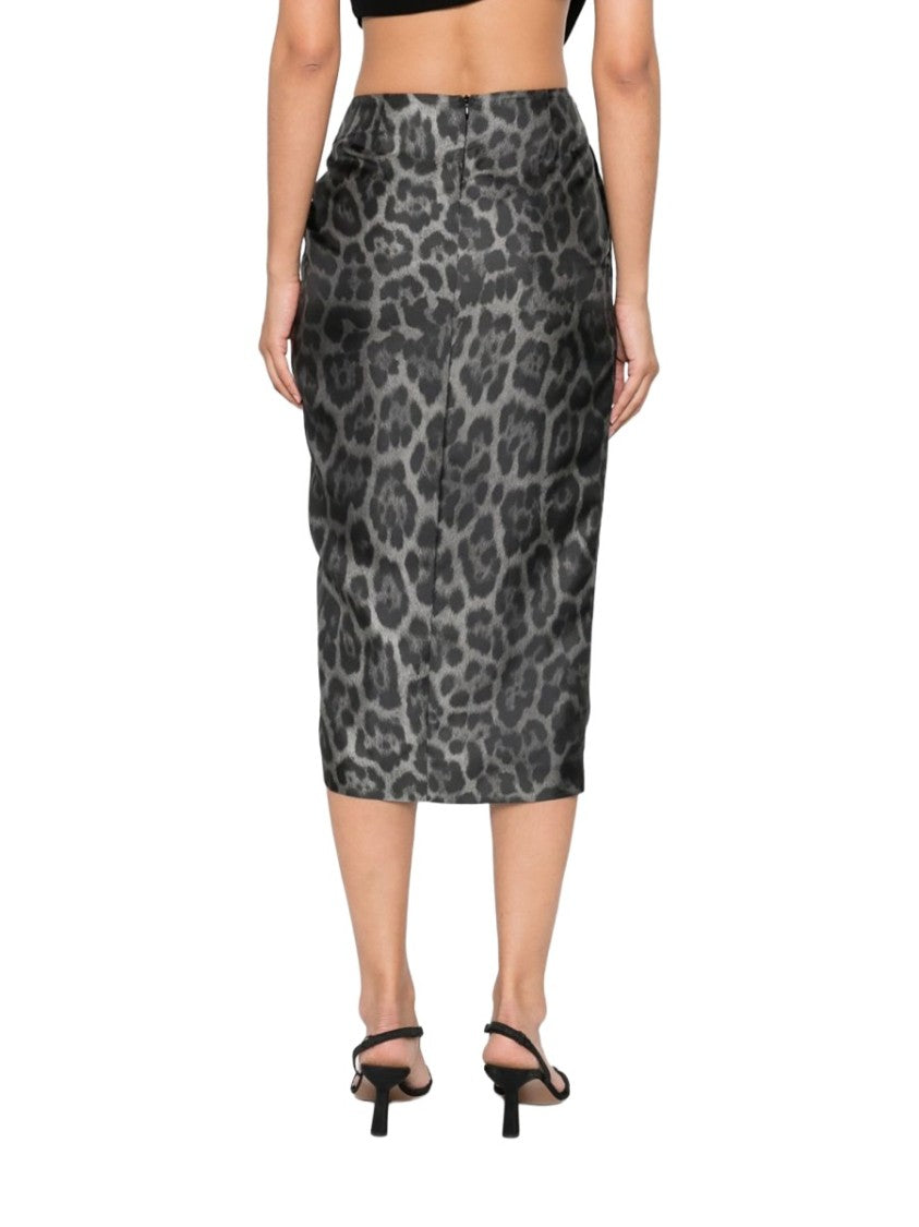 Stella Mccartney Leopard Silk Gathered Draped Midi Skirt
