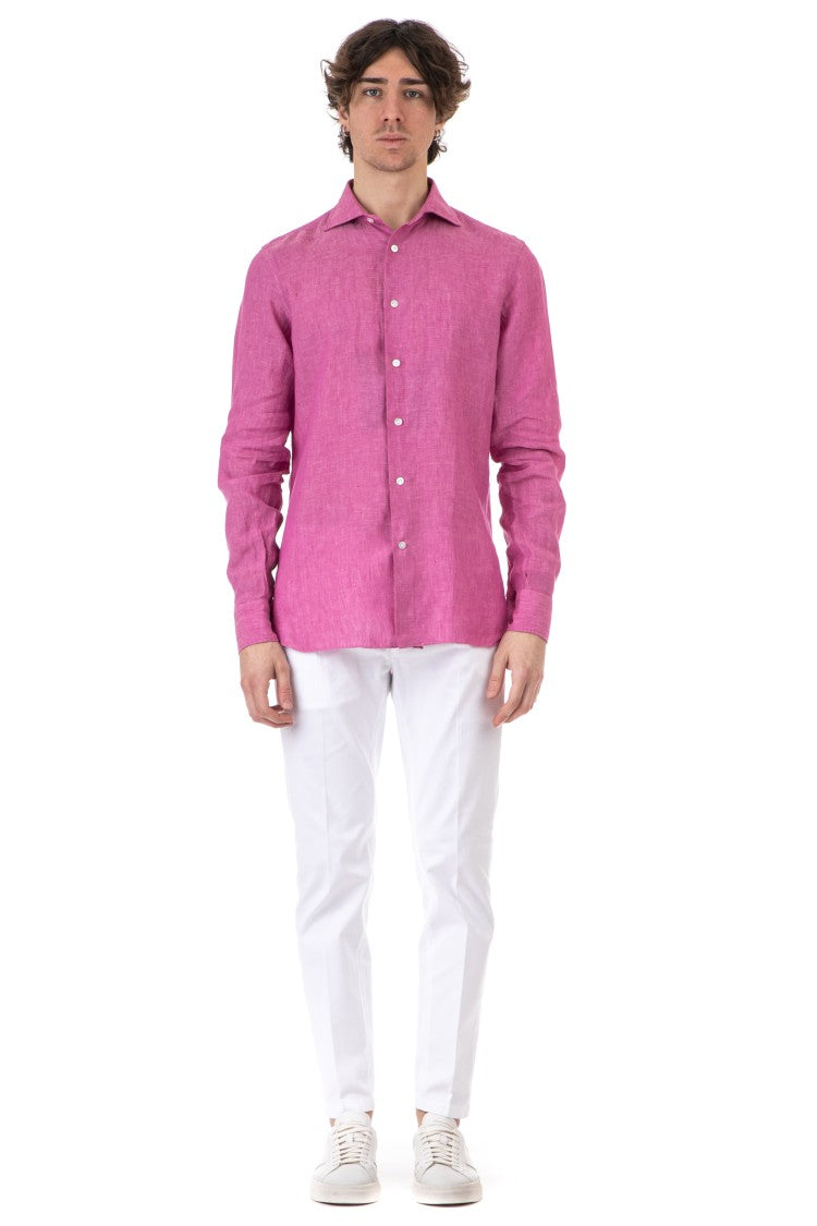 Borriello Vibrant Pink Linen Shirt With Mother-Of-Pearl Buttons