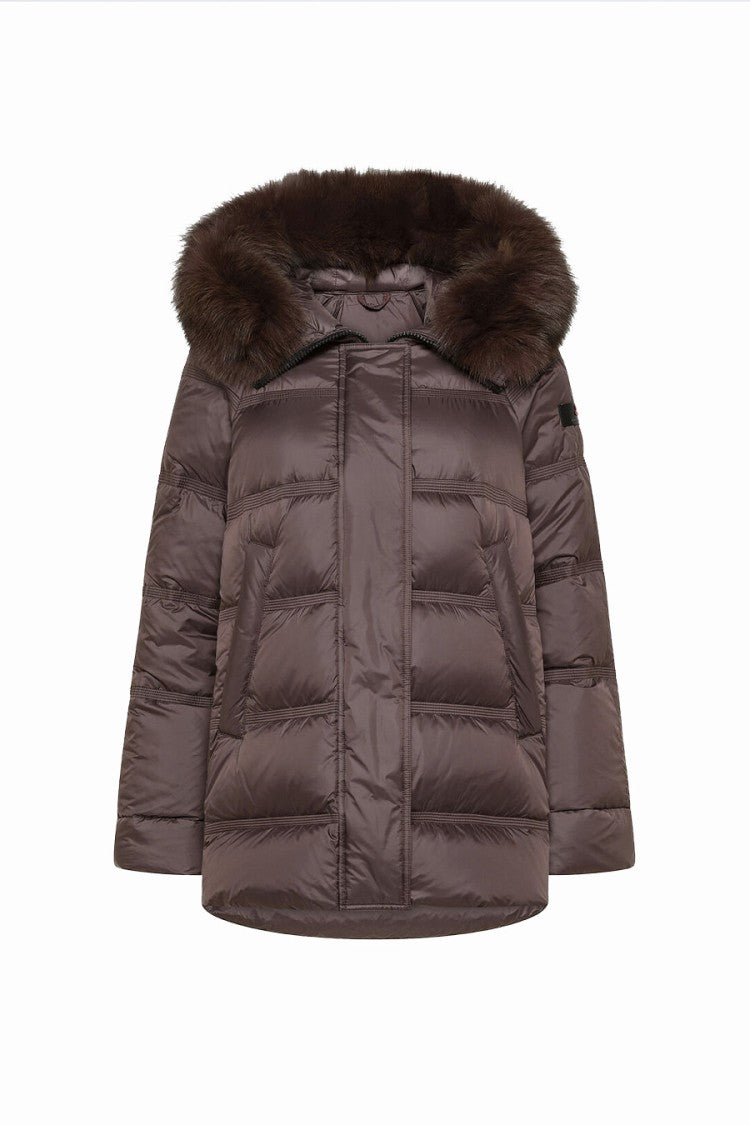 Peuterey Taupe Glossy Hooded Polyester Puffer Jacket
