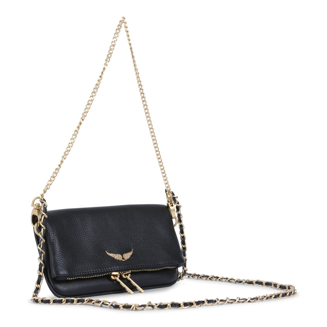Zadig & Voltaire Textured Black Leather Rock Nano Shoulder Bag
