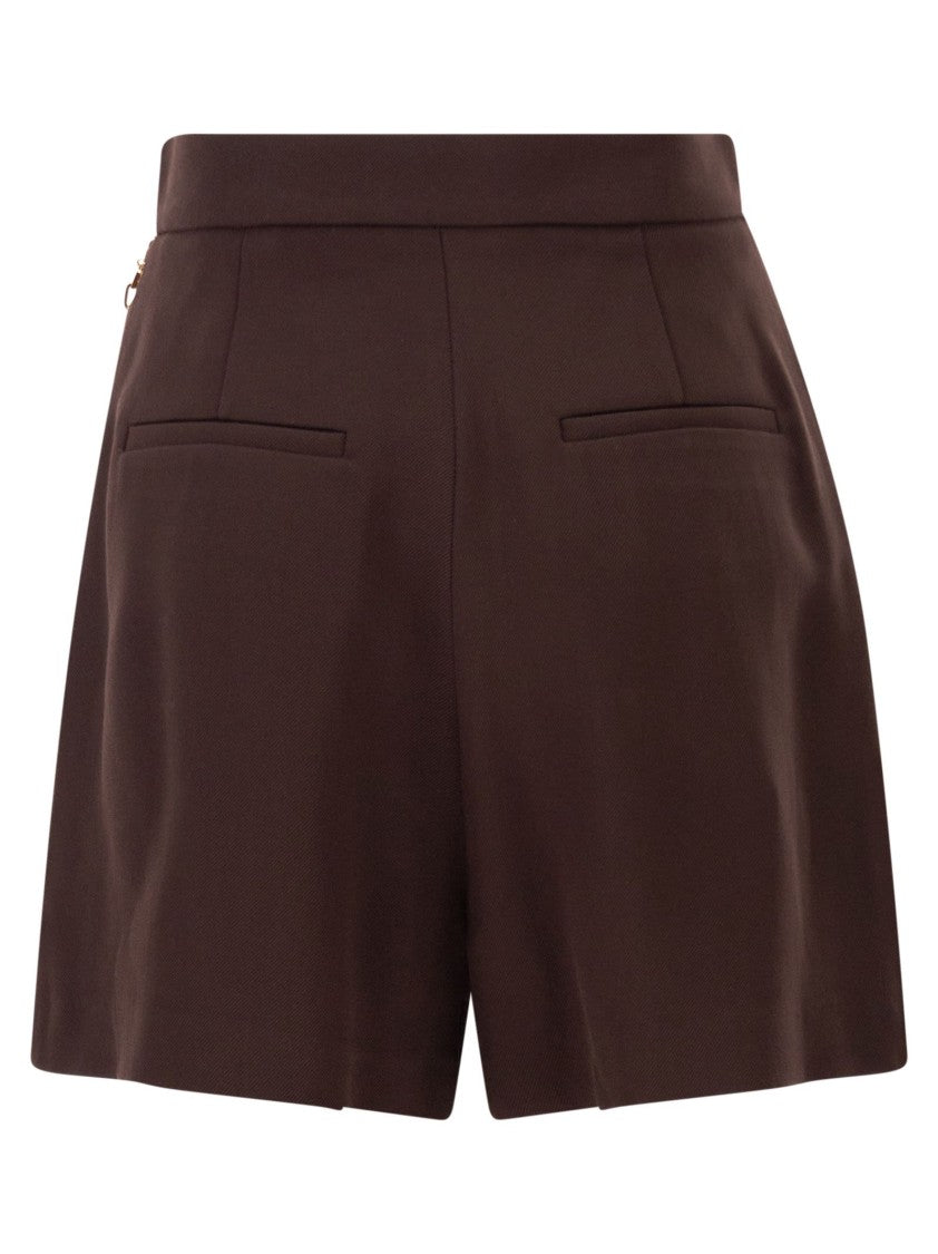 Elisabetta Franchi Gabardine Shorts With Jewelled Gold Logo