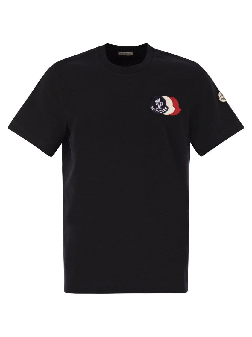 Moncler Cotton T-Shirt With Embroidered Tricolour Logo