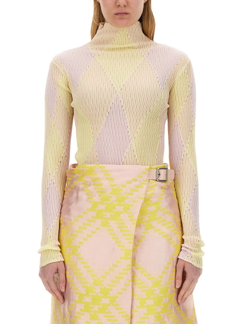 Burberry Fitted Check Pattern Turtleneck In Pastel Hues