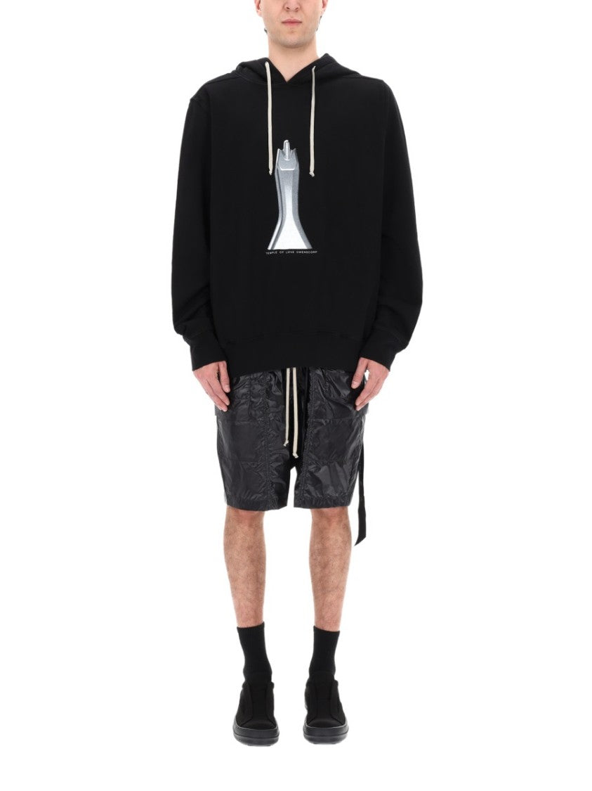 Drkshdw By Rick Owens Oversized Front Graphic Long Strap Cotton Hoodie