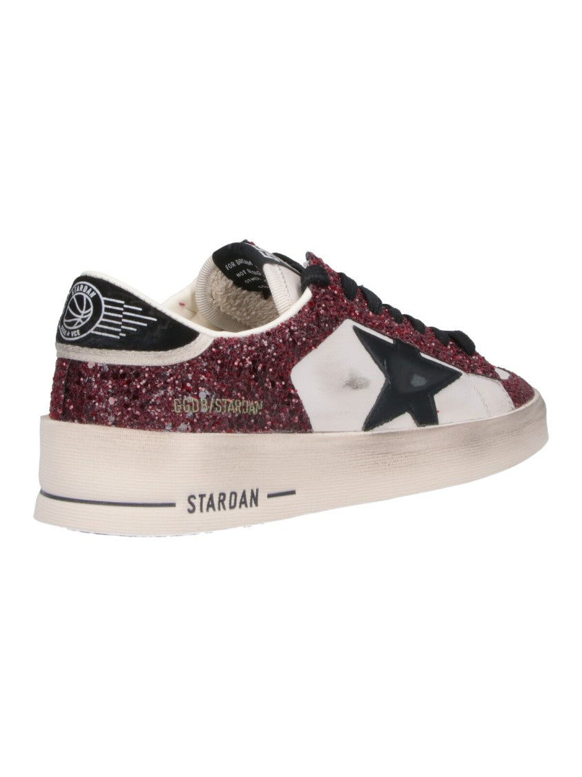 Golden Goose Low-Top Sneakers With Burgundy Glitter Overlays