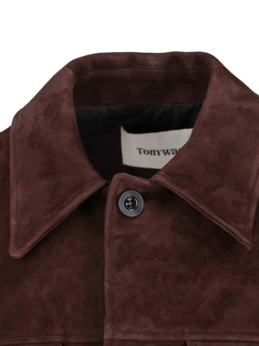 Tonywack Cropped Brown Suede Trucker Jacket With Classic Collar