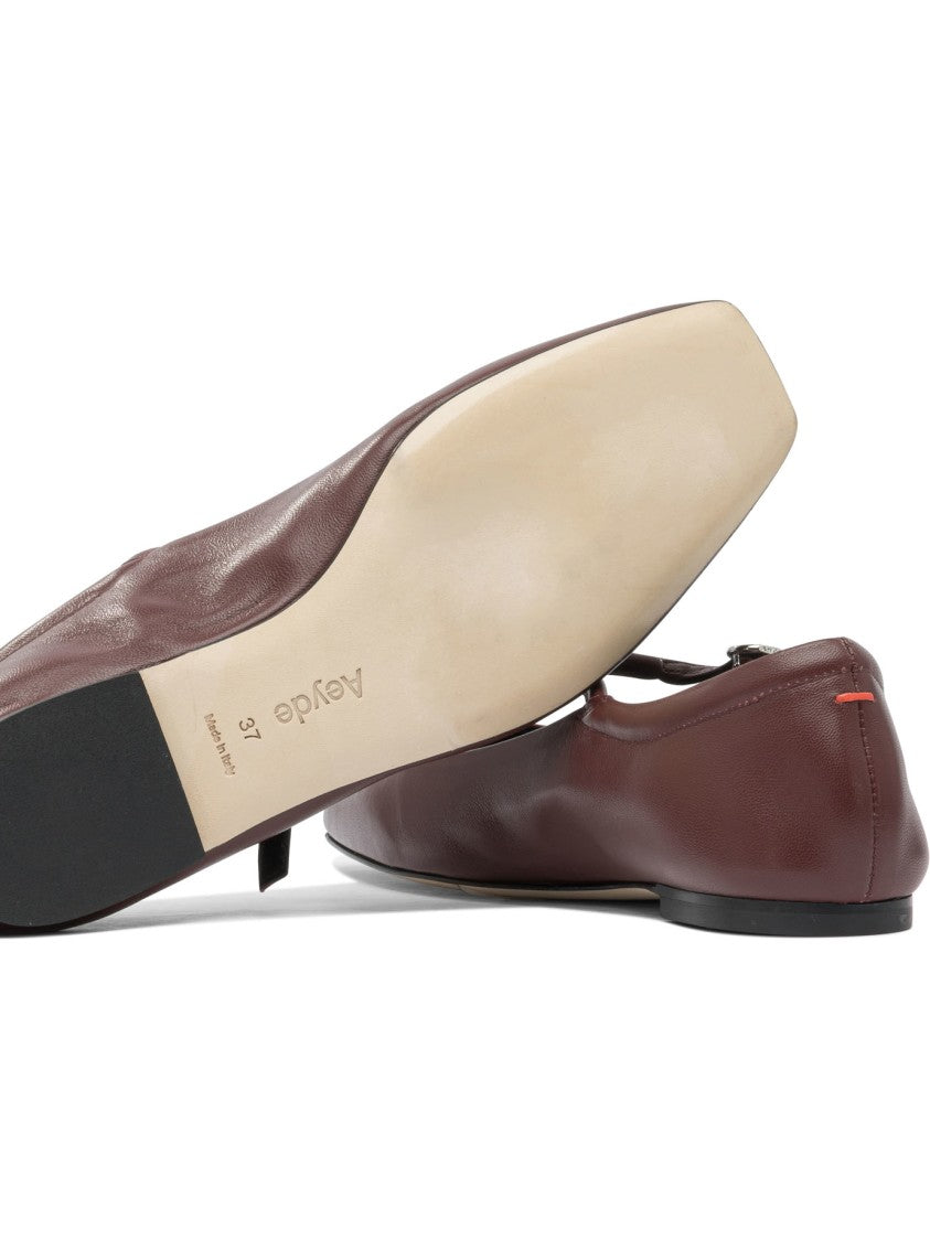 Aeydē Pointed Toe Leather Ballerinas With Delicate Strap