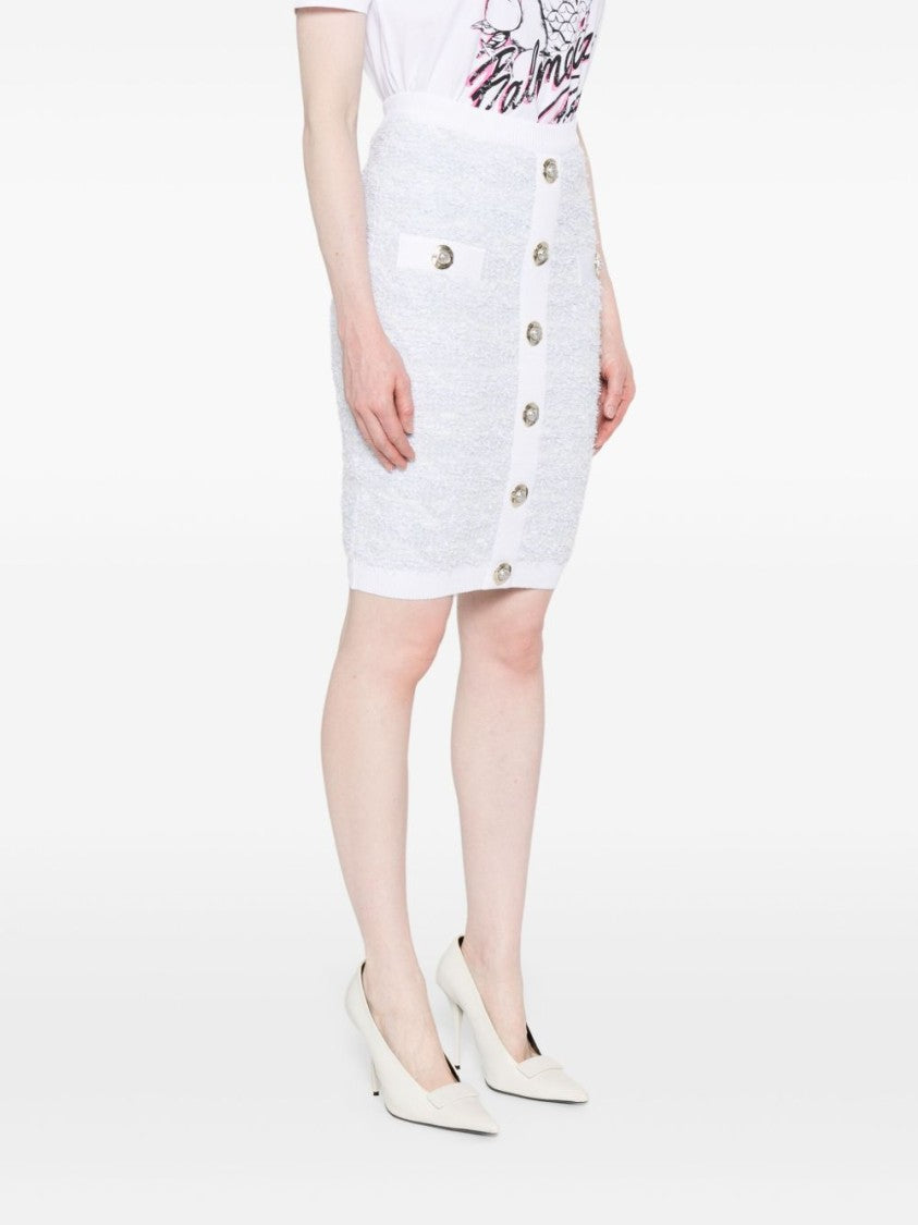 Balmain High-Waisted Knee-Length Tweed Skirt