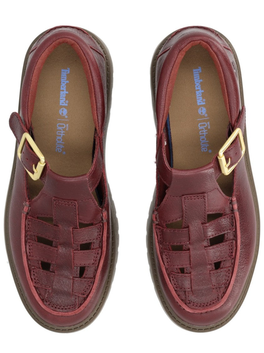 Timberland Bordeaux Leather Loafers With Woven Vamp And Gold-Tone Buckle