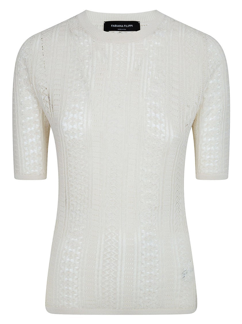 Fabiana Filippi Openwork Knit Top With Round Neckline And Short Sleeves