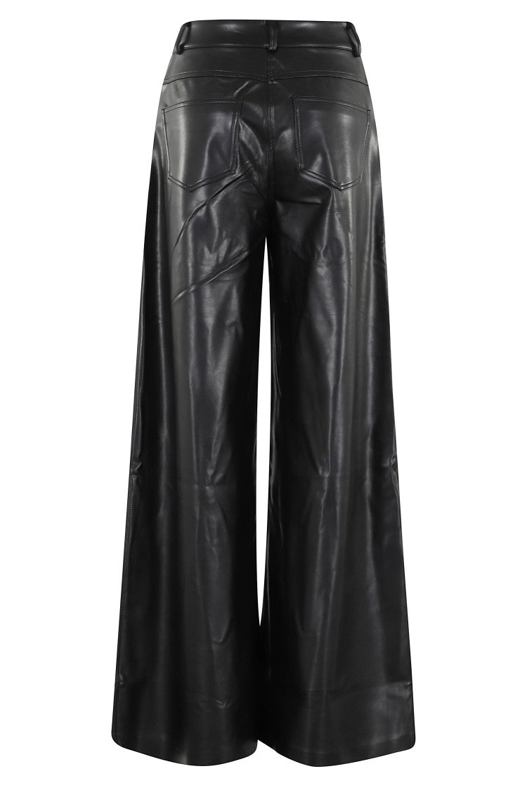 Norma Kamali Wide-Leg Black Synthetic Leather Pants