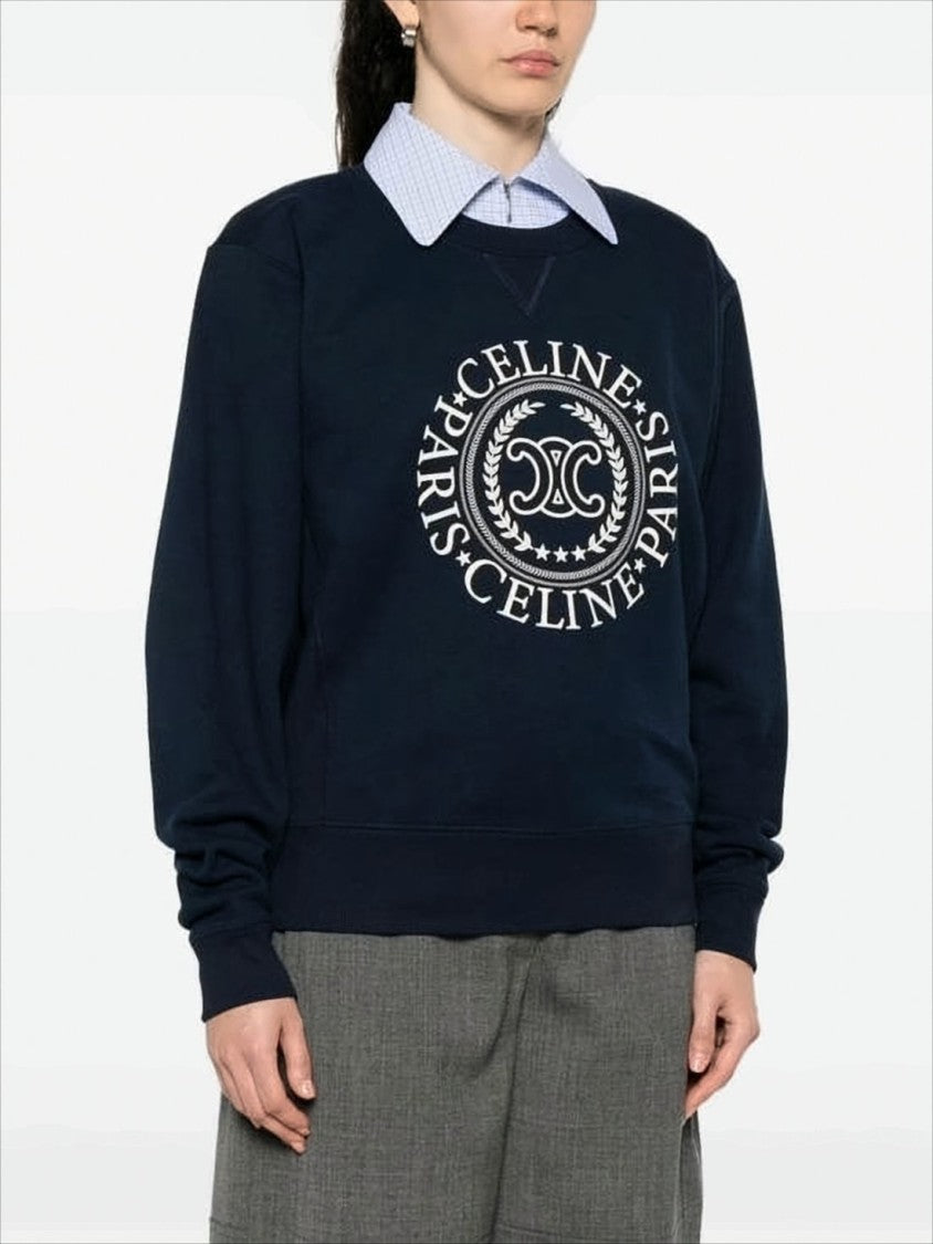 Celine Long-Sleeve Cotton Crewneck Top