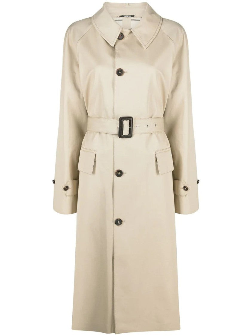 Maison Margiela Structured Beige Long Trench Coat With Belted Waist And Buttoned Cuffs