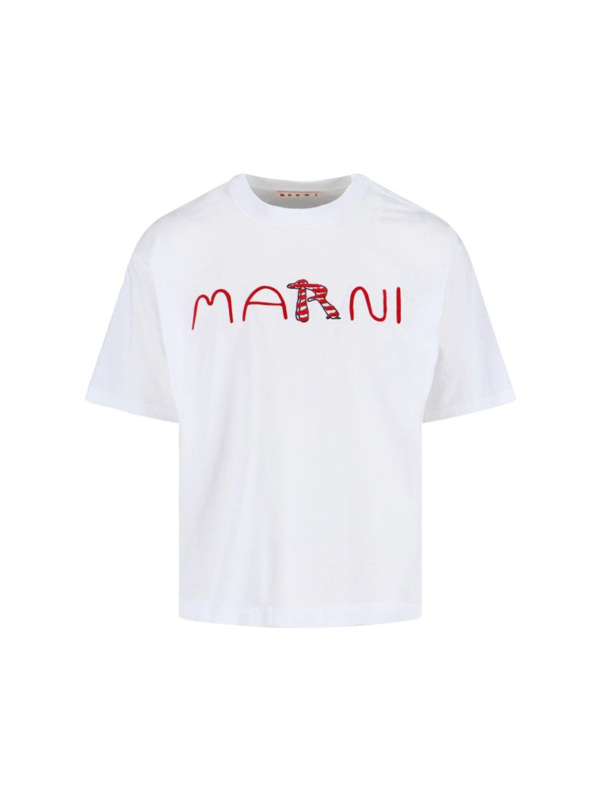 Marni "Animal Alphabet" Logo T-Shirt In White Cotton