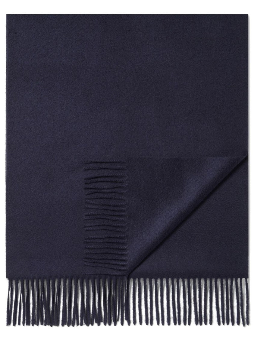 Zegna Midnight Blue Cashmere Scarf With Fringed Edge