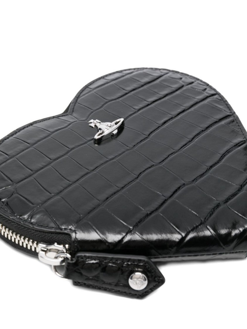 Vivienne Westwood Black Croc Effect Heart Chain Bag