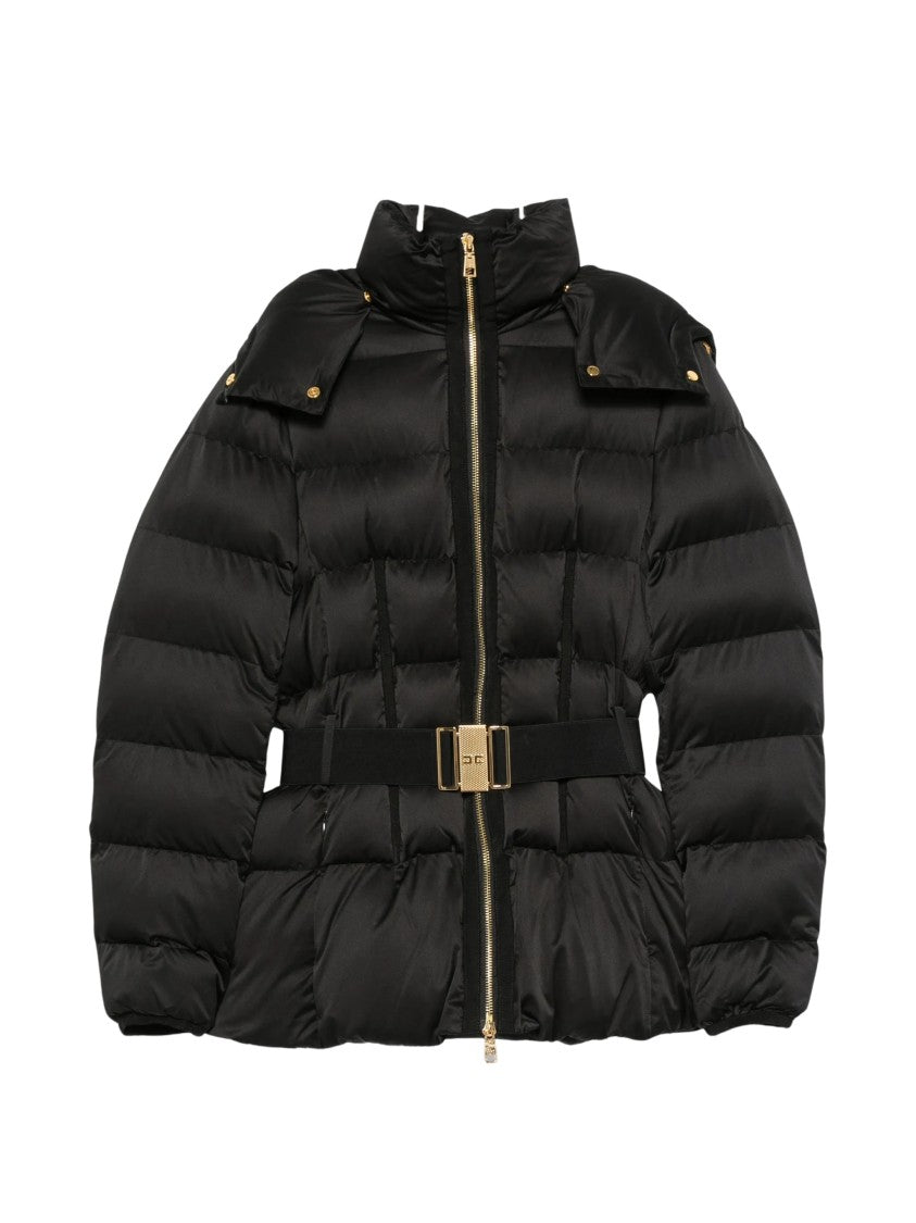 Elisabetta Franchi Black Quilted Hooded Polyester Down Coat