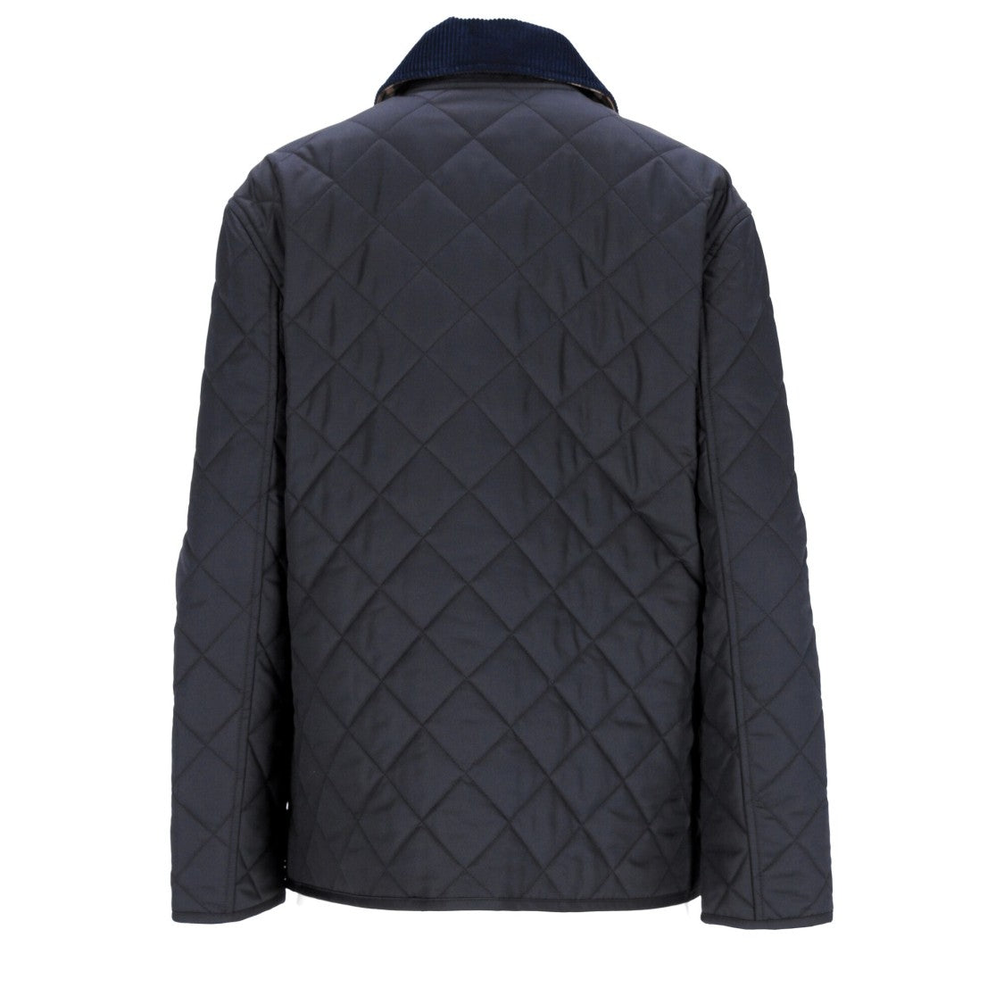 Burberry Quilted Blue Jacket With Corduroy Collar And Signature Details
