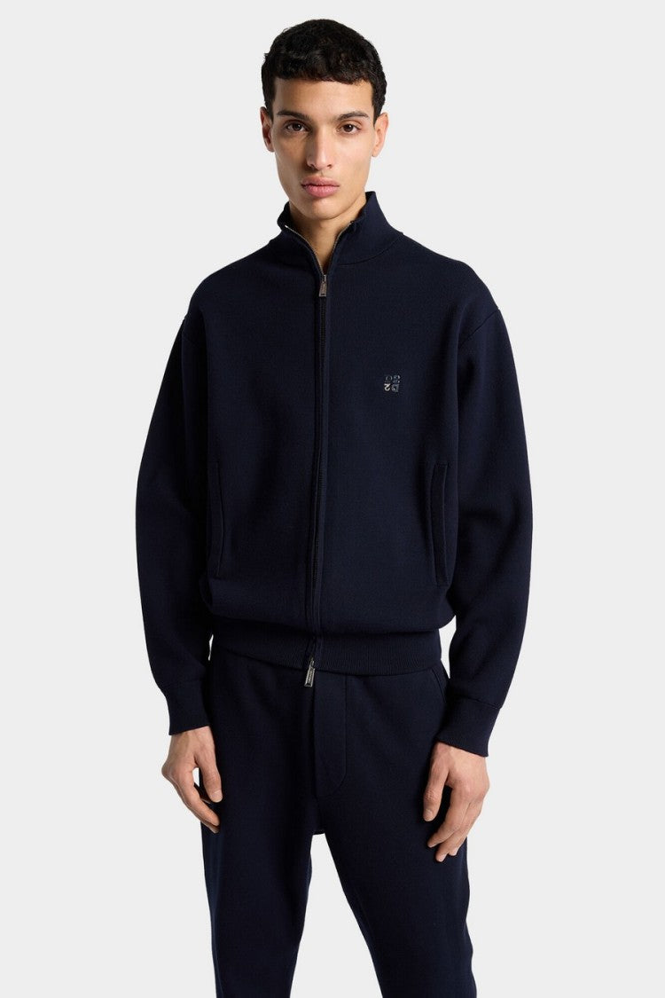 Dsquared2 Navy High Collar D2 Logo Viscose-Blend Zip-Through Knit