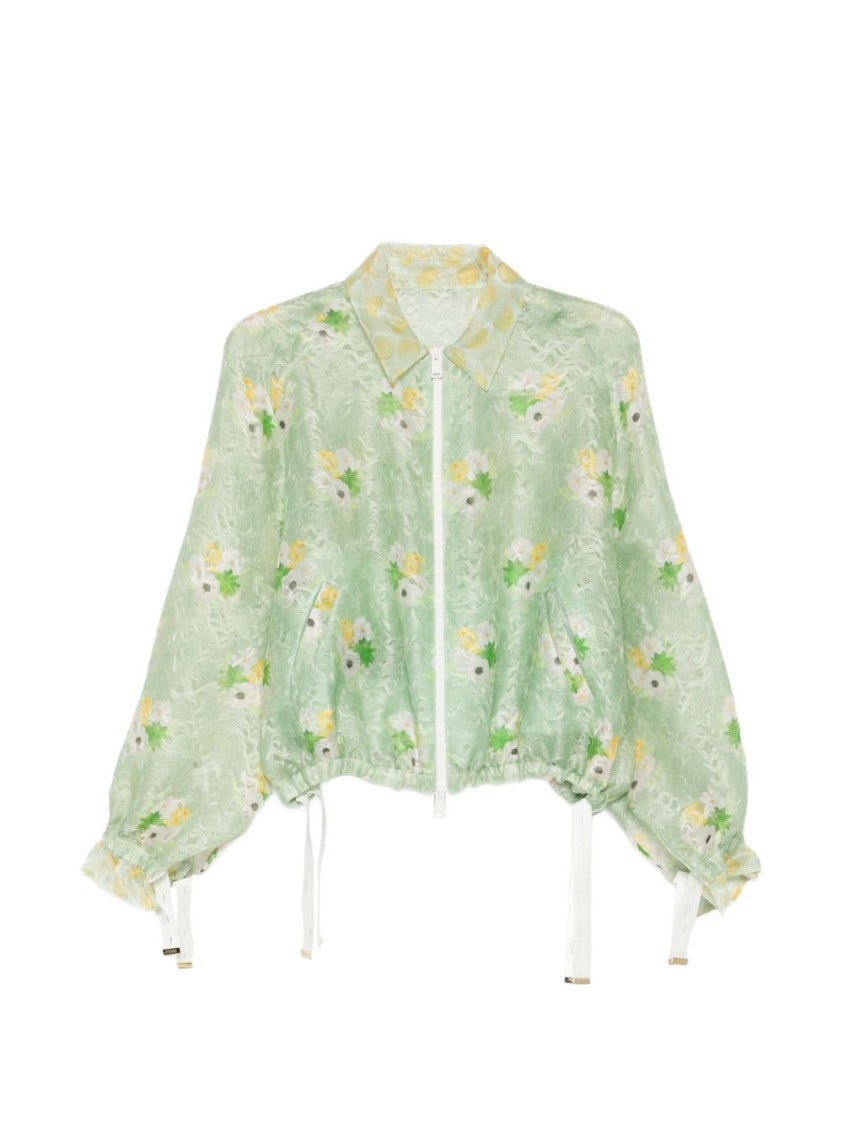 Fendi Black Cropped Floral Drawstring Cuffs Jacket