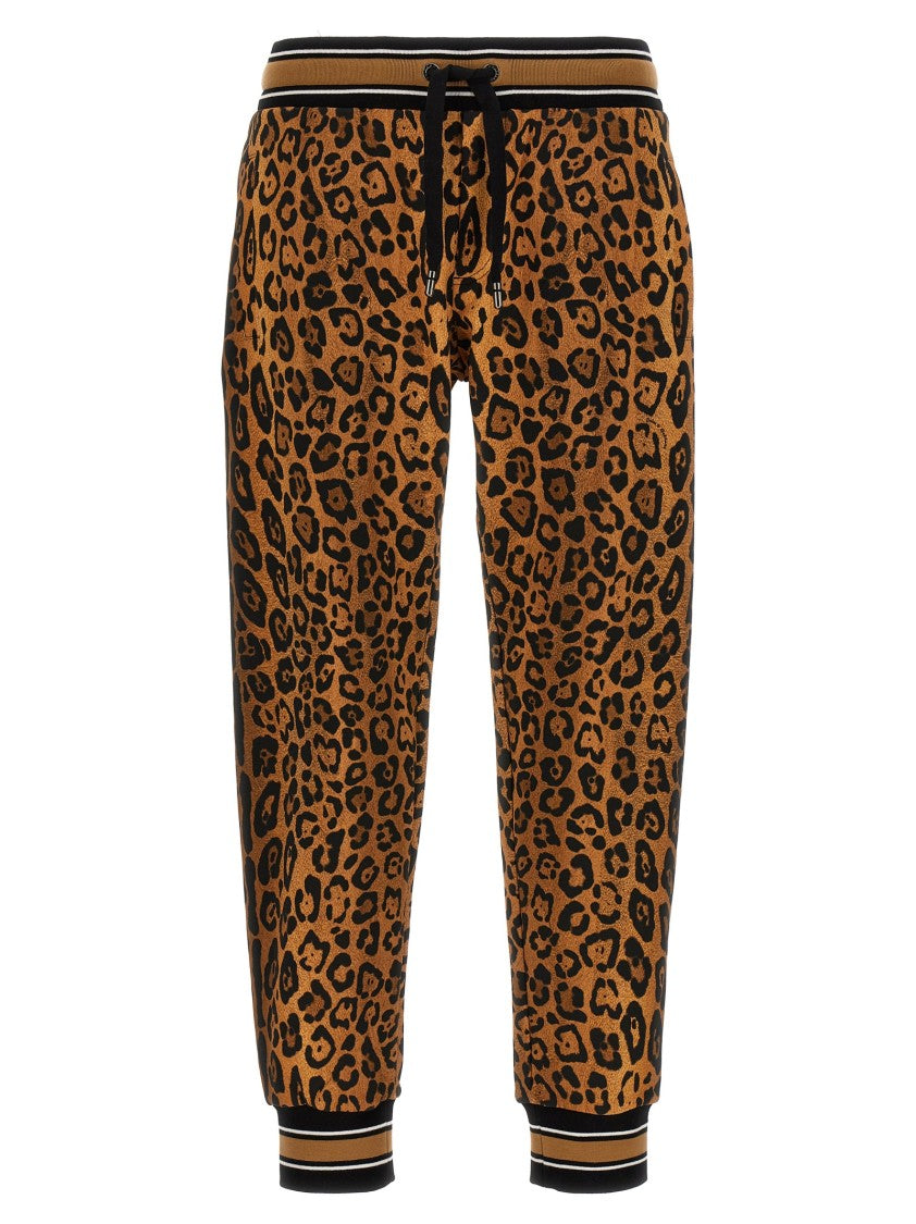 Dolce & Gabbana Leopard Print Cotton Joggers With Elastic Waistband