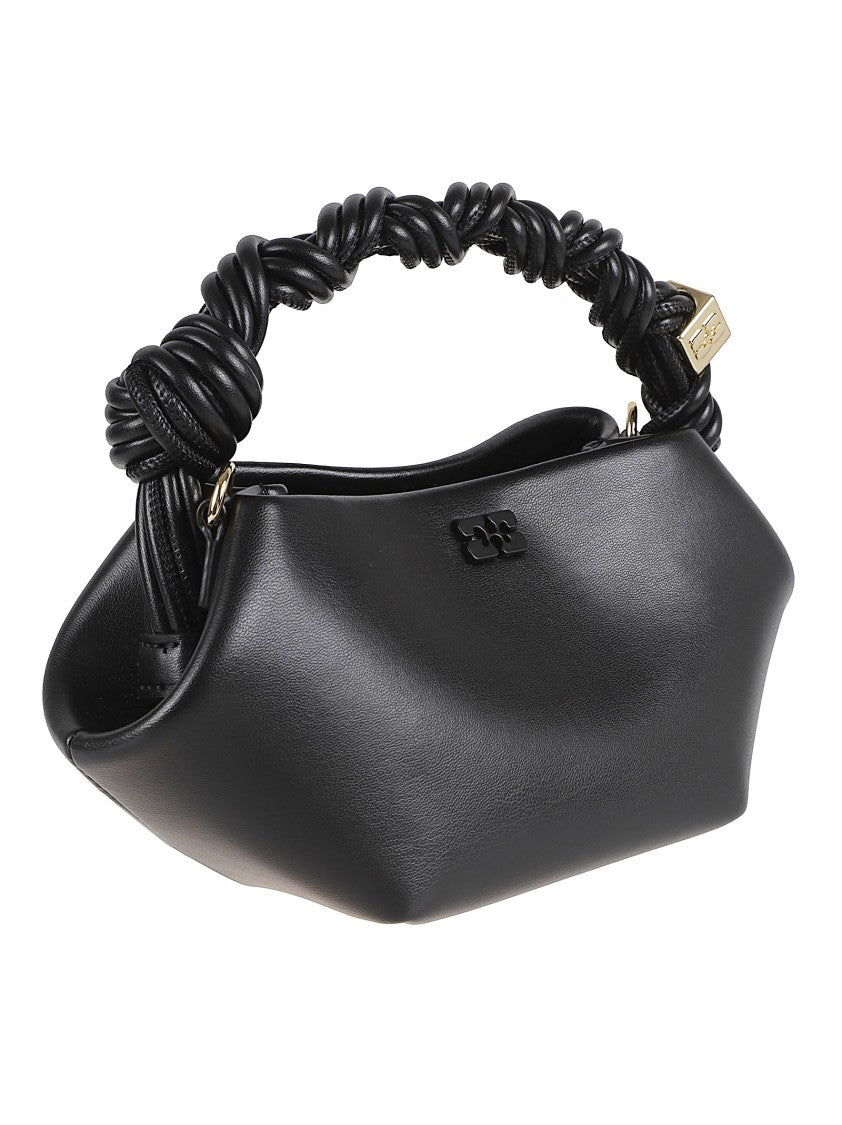 Ganni Structured Black Bag With Twisted Handle And Butterfly Logo