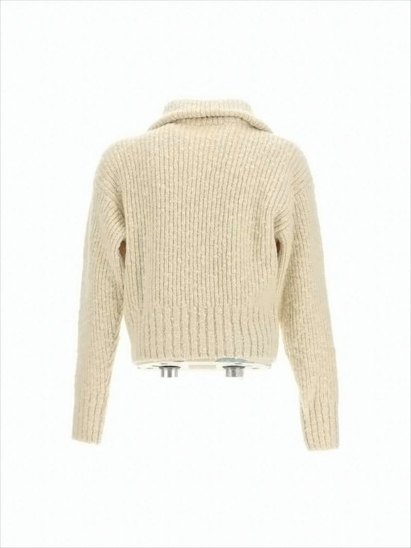 Ami Paris Ribbed Knit Sweater With Half-Zip And Plush Texture