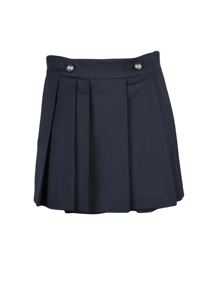 Sportmax Midnight Blue Viscose-Blend Pleated Mini Skirt