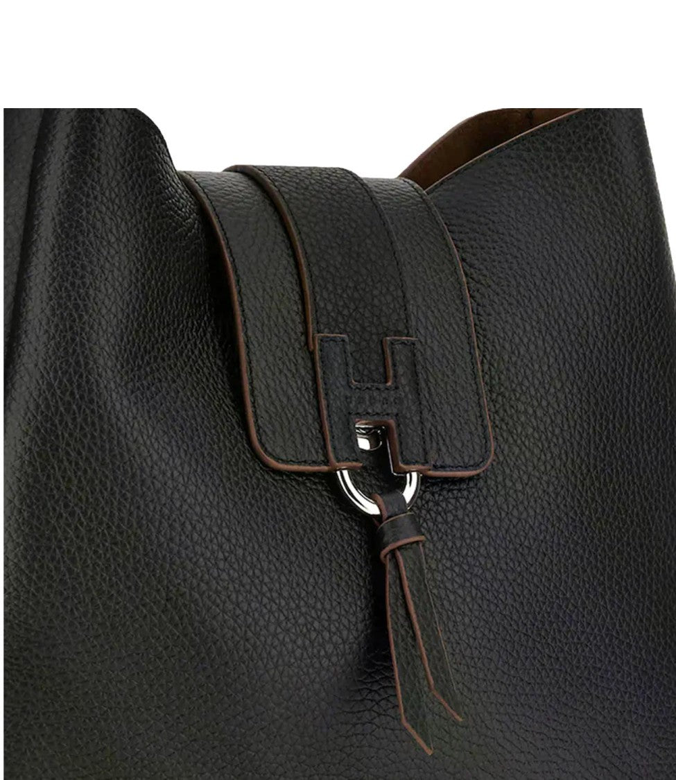 Hogan Pebbled Metallic Accent Shoulder Bag