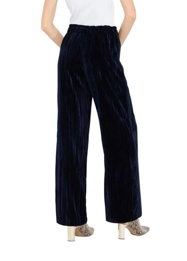 Liu Jo Velvet Navy Blue Wide-Leg Trousers With Elastic Waistband