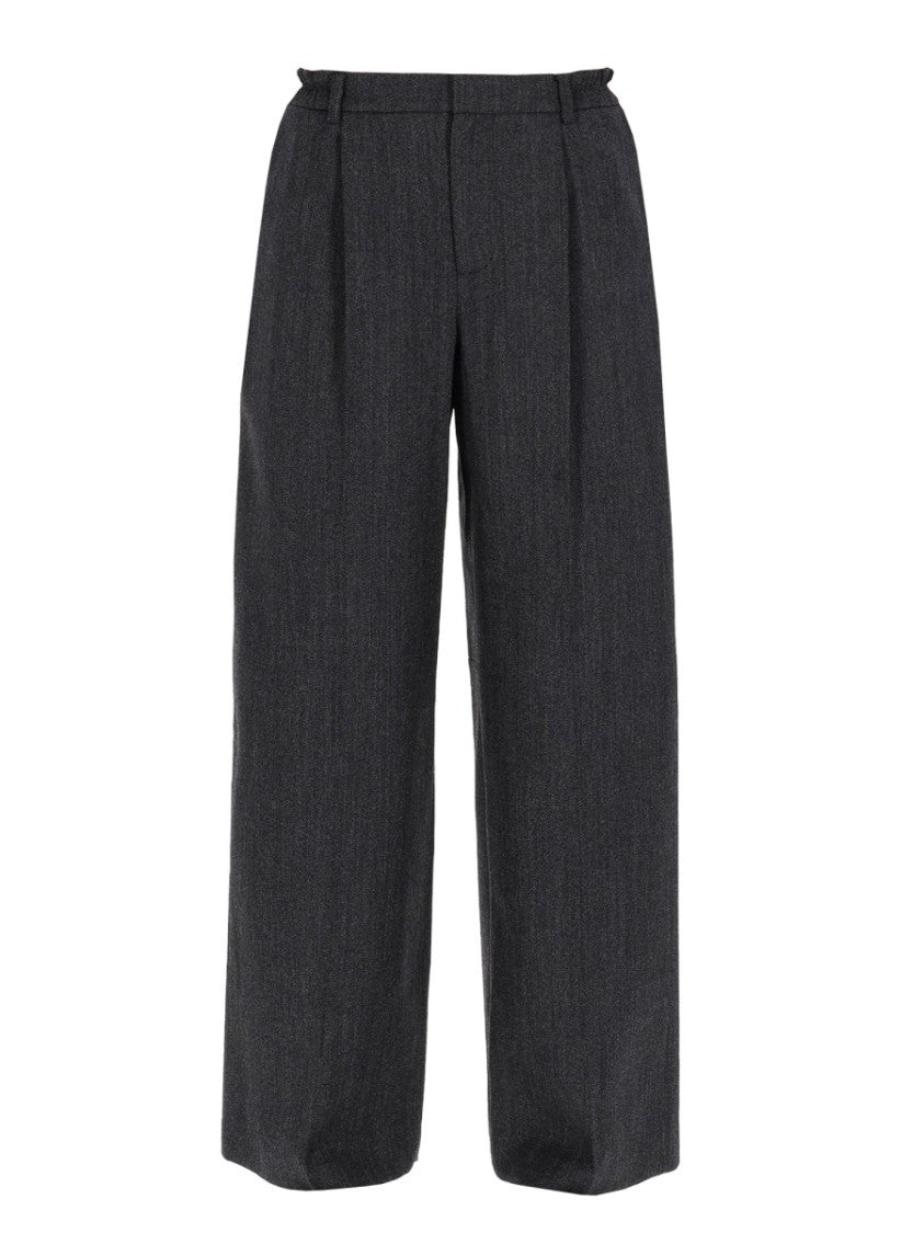 Alexander Wang Neutrals Tailored High-Waisted Textured Wool Wide-Leg Pants