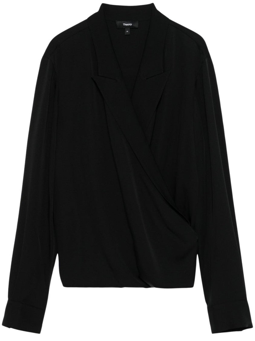 Theory Crossover Neckline Black Silk Shirt