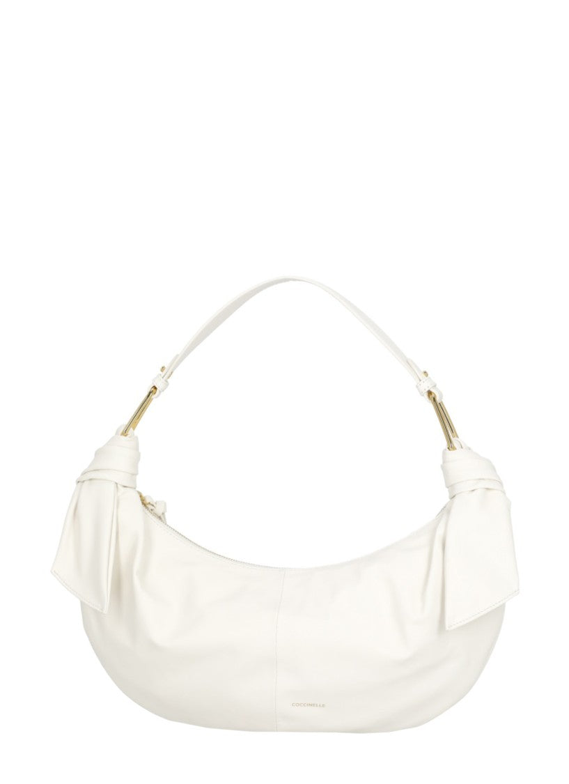 Coccinelle Crescent-Shaped Leather Shoulder Bag With Gold Hardware