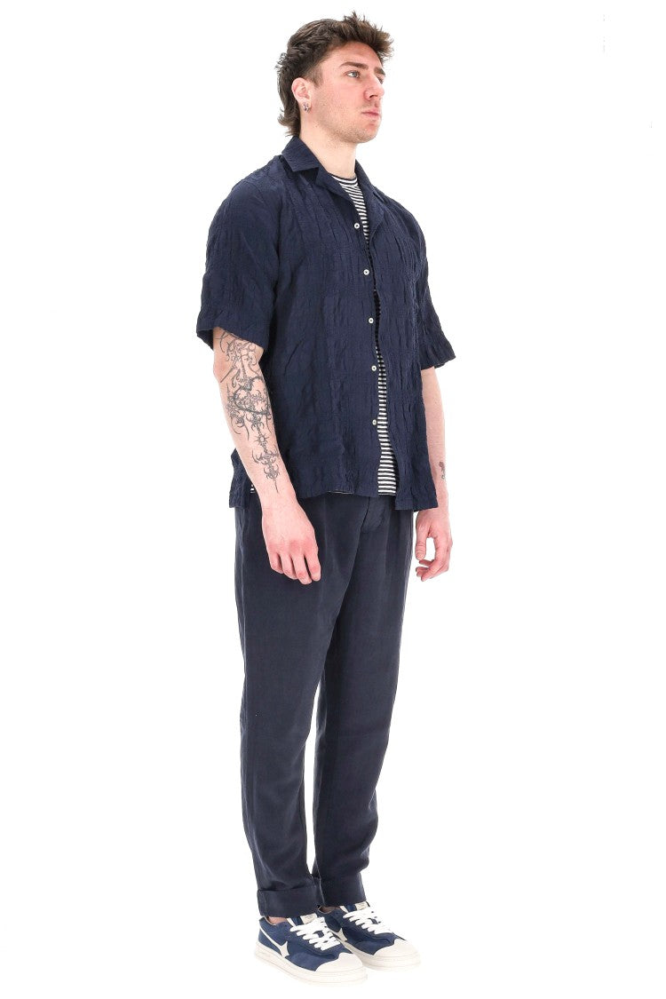 Officine Generale Textured Cotton Short Sleeve Shirt