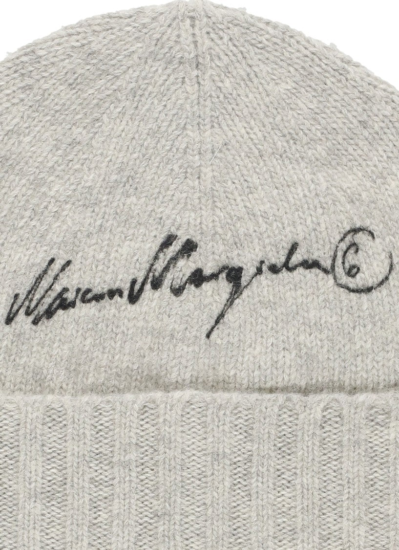Mm6 By Maison Margiela Grey Ribbed Knit Wool Hat
