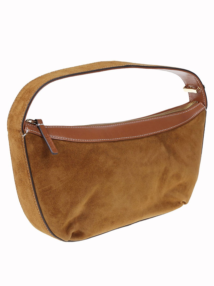 Staud Demy Curved Brown Leather Shoulder Bag