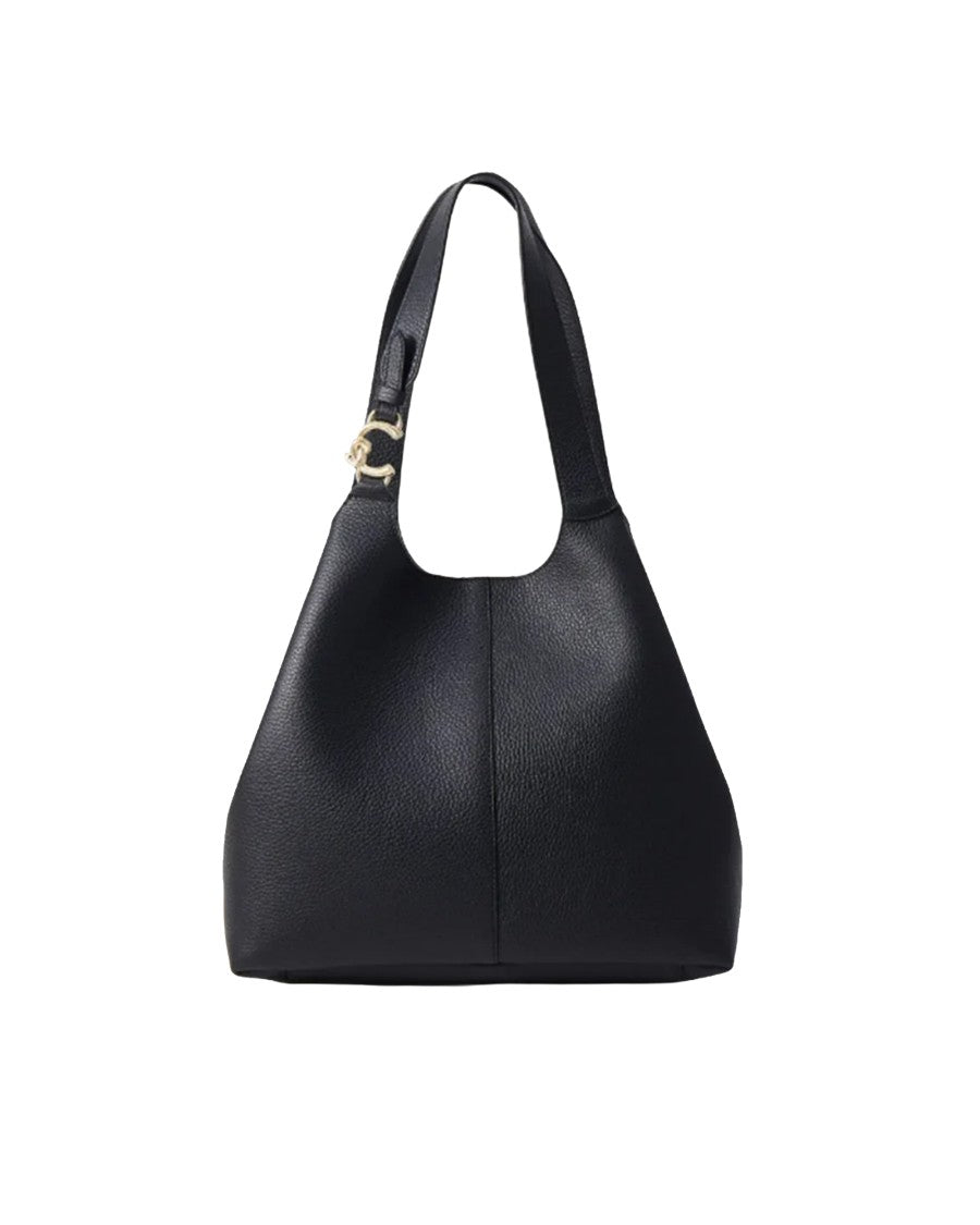 Coccinelle Curved Silhouette Black Leather Handbag With Metallic Logo