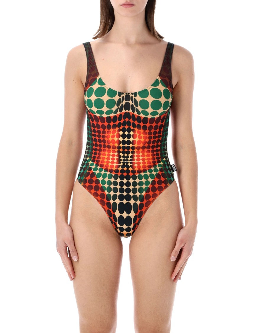 Jean Paul Gaultier Brown Dots One-Piece Swimsuit With Deep Back Neckline