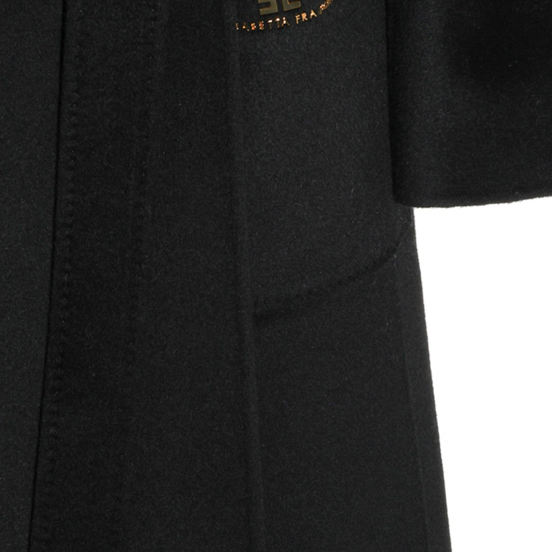 Elisabetta Franchi Long Black Wool Coat With Self-Tie Belt And Classic Lapels