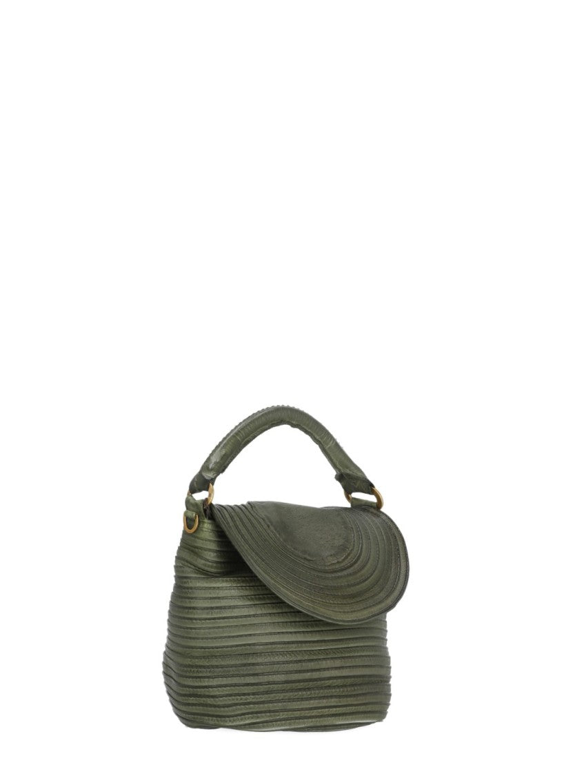 Majo Textured Green Majo Leather Shoulder Bag With Detachable Strap