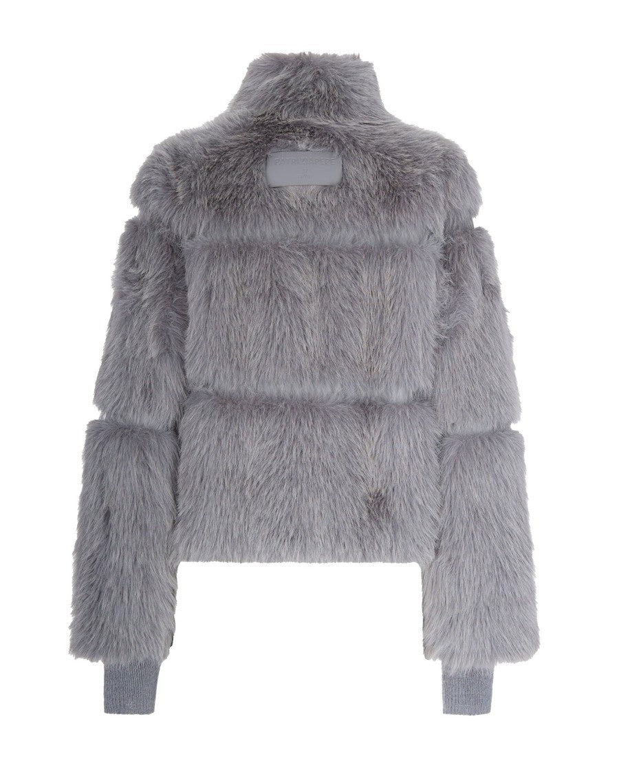 Patrizia Pepe Short Fluffy Coat In Gray