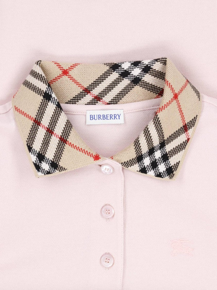Burberry Pink Check Cotton Polo Shirt