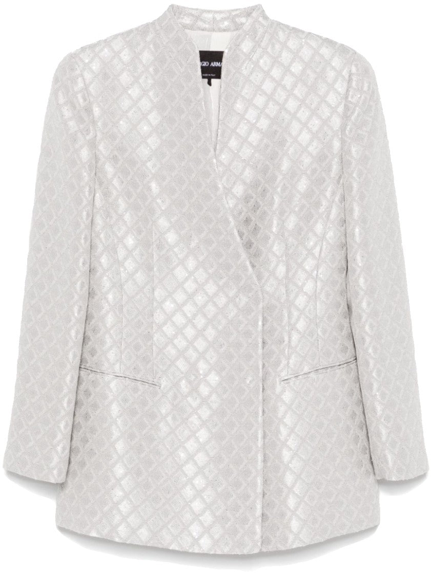 Giorgio Armani Light Grey Double-Breasted Jacket With Sequin Embellishment